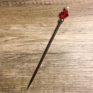 Handmade beaded hair sticks- black/pearl/slvr/red
